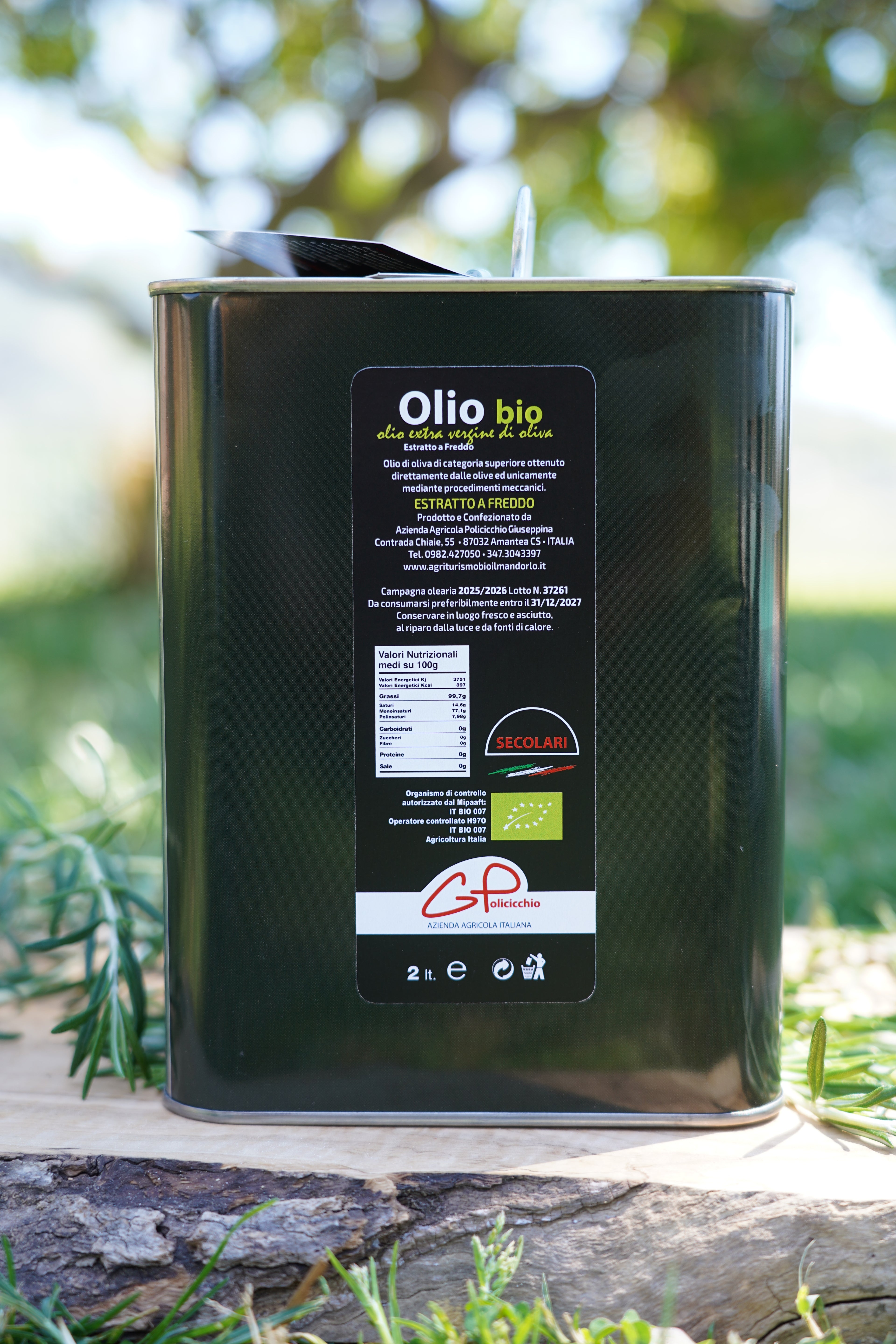 Olio Extravergine di Oliva Biologico 2 lt